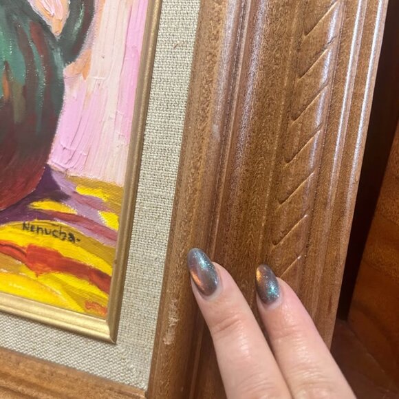 Vintage Original 1985 Modern Expressionist Oil Painting –Wood Framed Still Life - Picture 5 of 9